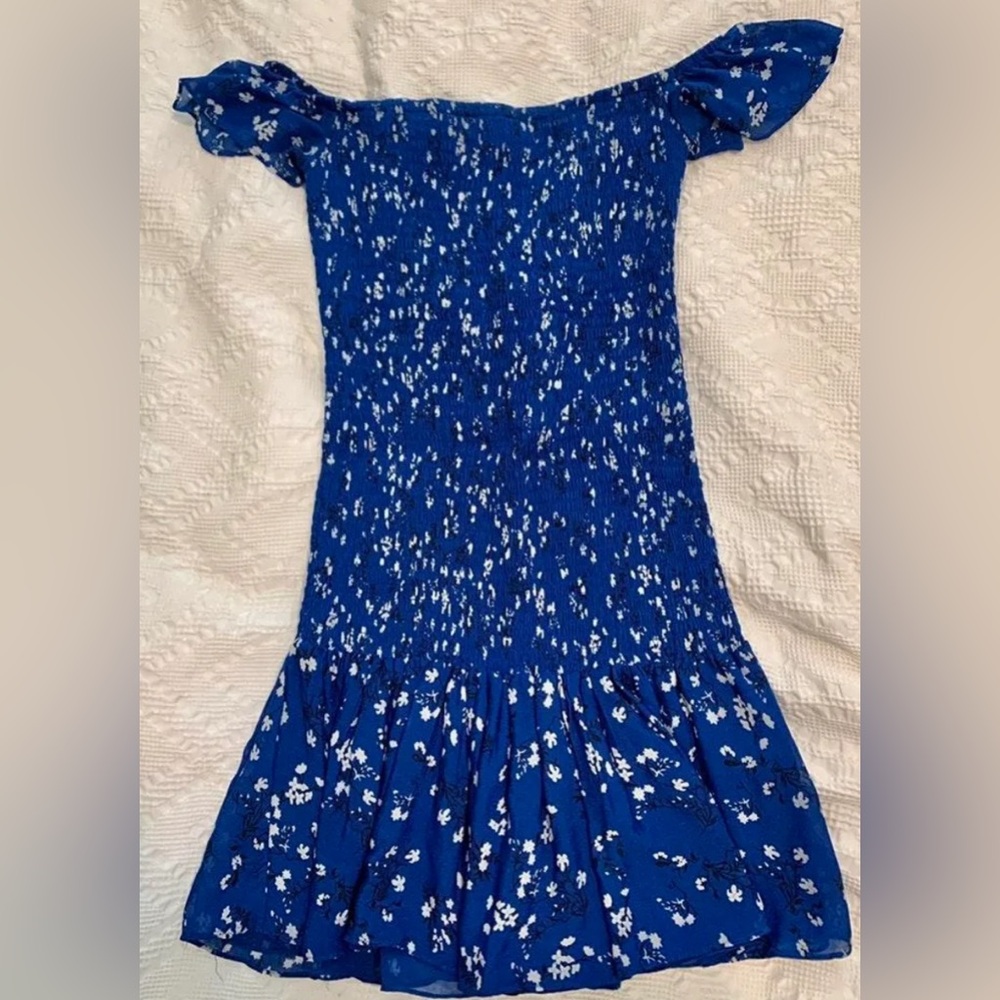 ZARA small Blue Floral Off-Shoulder Dress
